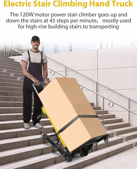 Electric Stair Climbing Hand Trucks Dolly Cart for Moving 441lb Capacity Heavy Duty Folding Stair Climber Cart Hand Trolley with 6 Wheels Motor Battery... Logistics Warehouse, Folding Stairs, Stair Climber, Building Stairs, Hand Cart, Stair Climbing, Hand Trucks, Utility Cart, Fall Prevention