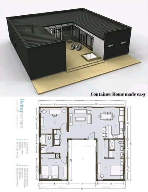 Mini House Plans, Shipping Container House Plans, House Floor Design, Building Plans House, Container Houses, House Layout Plans, Small House Design Plans, Sims House Plans, Sims House Design