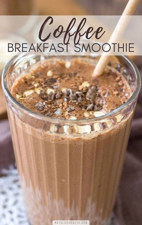 Thick and creamy, with a coffee kick, this Coffee Smoothie will surely energize you. It's packed with natural sweetness, hearty oats, and dark chocolate flavor. Coffee Breakfast Smoothie, Coffee Smoothie Recipes, Mocha Smoothie, Smoothie Recipes Healthy Breakfast, Smoothie Drink Recipes, Coffee Smoothie, Smoothie Detox, Protein Shake Recipes, Easy Smoothie Recipes