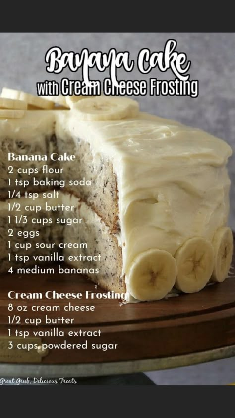 Banana Cream Cheese, Delicious Banana Bread Recipe, Banana Bread Cake, Banana Dessert Recipes, Banana Cake Recipe, Cake With Cream Cheese Frosting, Cream Cheese Frosting Recipe, Banana Dessert, With Cream Cheese Frosting