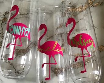 Pink flamingo glasses | Etsy Flamingle Bachelorette Party, Flamingo Party Favors, Lets Flamingle, Flamingle Bachelorette, Flamingle Party, Pink Flamingo Party, Flamingo Themed Party, Bachelorette Party Banners, Handmade Lip Balm