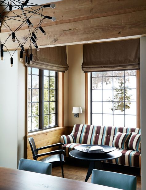 White Oak Table, Sitting Nook, Aspen Mountain, Mountain Chalet, Wine Tasting Room, Ski House, Ski Chalet, Elevated Style, Custom Sofa