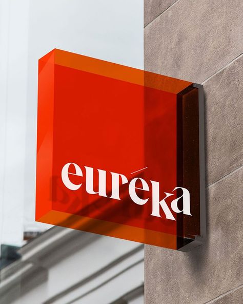 London-based designer @miltos.bottis created the identity for Euréka, a restaurant specialising in sous-vide cooking, a method in which… Environmental Graphics Signage, Restaurant Signage, Store Signage, Wayfinding Signs, Retail Signage, Sign Board Design, Design Café, Wayfinding Design, Acrylic Signage