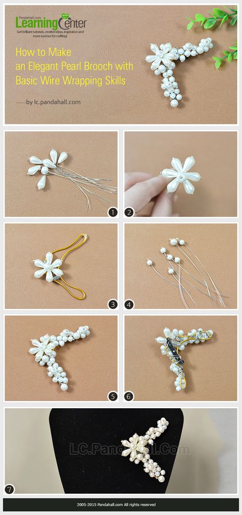 How to Make an Elegant Pearl Brooch with Basic Wire Wrapping Skills Pearl Brooch Diy, Pearl Brooch Handmade, Basic Wire Wrapping, Brooches Diy, Wire Brooch, Handmade Pearl Jewelry, Pearl Ornaments, Diy Jewelry Making Tutorials, Brooch Diy