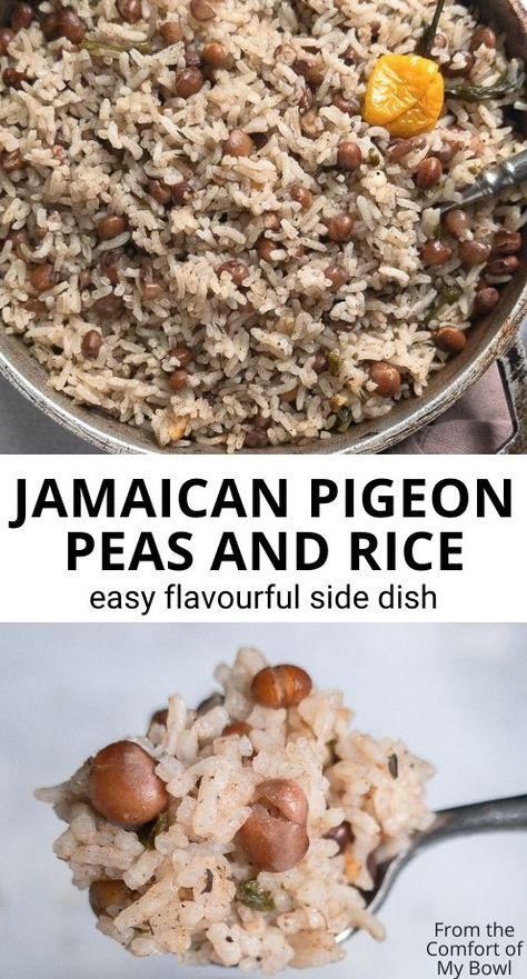 Caribbean Rice And Peas Recipe, Peas And Rice Recipe, Pigeon Peas And Rice, Rice And Peas Jamaican, Rice And Pigeon Peas, Jamaican Rice And Peas, Peas And Rice, Peas Rice, Jamaican Rice