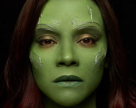 Gamora Makeup, Gamora Cosplay, Gamora Costume, Halloween Makeup Inspiration, Marvel Cosplay, Face Tattoos, Halloween Costumes Makeup, Fx Makeup, Zoe Saldana