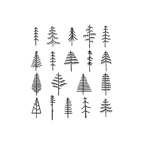 David Rollyn Powell on Instagram: “Pine trees • #doodle #trees #illustration #keepitsimple” Tree Doodle Tattoo, Doodle Pine Tree, Tree With Snow Tattoo, Mini Tree Drawing, Mini Pine Tree Tattoo, Easy Tree Tattoo, Simple Evergreen Tree Tattoo, Simple Tree Design, Pine Tree Illustration Simple