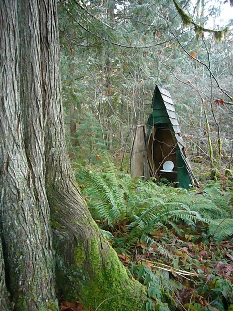 A-Frame outhouse Glamping Outhouse, A Frame Outhouse, Old Outhouse, Wooden Outhouse, Old Outhouses Vintage, Out Houses, Forest Camp, No Boys Allowed, Castle Home