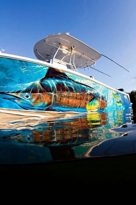 Guy Harvey Art, Nice Boats, Painting Boats, Fish Photos, Center Console Fishing Boats, Sea Nymph, Offshore Boats, Boat Stickers, Sport Fishing Boats