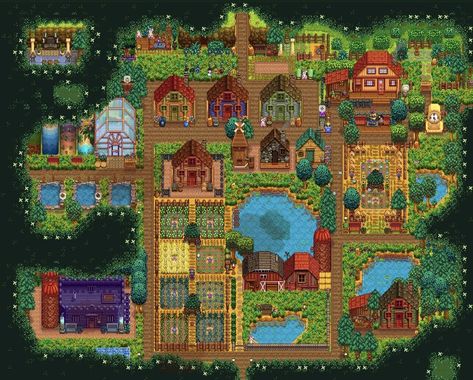 Stardew Valley Farm Design, Farm Design Ideas, Forest Farm Layout, Stardew Valley Farm Ideas, Aesthetic Farm, Stardew Valley Farm, Forest Ideas, Stardew Farms, Forest Farm