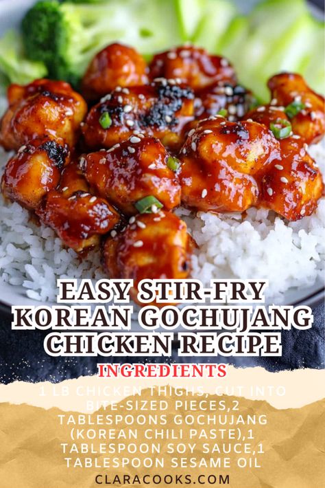 Easy Stir-fry Korean Gochujang Chicken Recipe Gochujang Chicken Recipe, Korean Gochujang Chicken, Healthy Asian Chicken Recipes, Gochujang Recipe Chicken, Spicy Stir Fry, Gochujang Recipe, Korean Stir Fry, Gochujang Chicken, Easy Korean Recipes