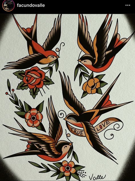 Tradition Bird Tattoo, American Trad Swallow, American Trad Bird Tattoo, Traditional Bird Tattoo Design, Swallow Tattoo Men Traditional, Old School Flower Tattoo Sleeve, American Style Tattoo Traditional, American Traditional Tattoos Bird, American Traditional Birds