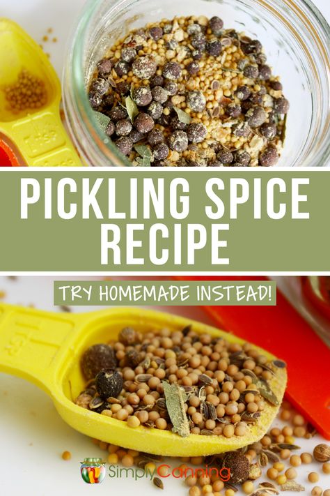 #SimplyCanning shares their pickling spice recipe and includes instructions on how to pickle food in step-by-step guides and videos. Learn how to preserve your own food! #PicklingSpiceRecipe #Pickling #Recipes #Recipe #Spice Picking Spice Recipe, How To Use Pickling Spice, Pickling Spice Pickles, Dill Pickling Spice Recipe, Diy Pickling Spice Easy, Pickling Spices Recipe, Pickling Spice Recipe Homemade, Diy Pickling Spice, Easy Pickling Spice Recipe