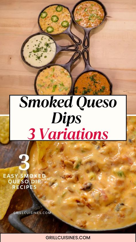 This Smoked Queso Dip is not your typical cheese dip! I have shared 3 variations of smoked queso dips like Smoked Queso Blanco & Chorizo, Loaded Lockett Dip with cheese Velveeta, Smoked Three Cheese Spicy Queso with Velveeta, pepper jack, and cheddar cheeses. Loaded Cheese Dip, best homemade queso Queso With Velveeta, Queso Chorizo Dip, Velveeta Queso Blanco, Chili Con Queso Dip, Queso Chorizo, Spicy Queso Dip, Habanero Salsa Recipe, Smoked Queso Dip, Queso Dips