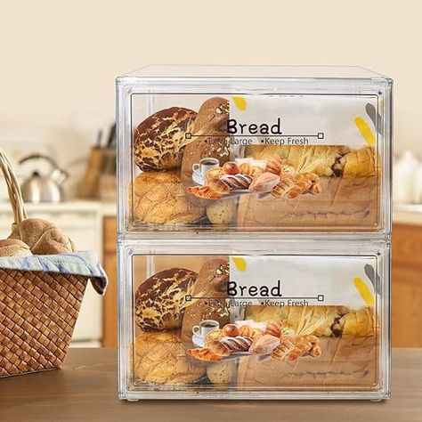 #Amazon #Affiliate RISICULIS 2PCS Large Bread Box for Countertop, Stackable Double Layer Storage Container, Clear Boxes for Kitchen Counter, Bread Keeper for Homemade Bread, Bagel, Muffins, Rolls Bread Keeper, Bread Container, Kitchen Storage Space, Bread Storage, Countertop Storage, Bread Bin, Bread Bags, Bread Box, Utensil Organization