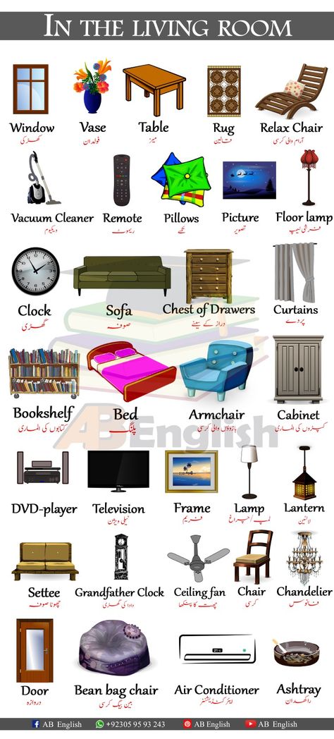 Learn living room items names in English Home Vocabulary English, Living Room Vocabulary, Room Vocabulary, Name Of Vegetables, Descriptive Text, Room Things, To Learn English, Carpenter Tools, First Day Of School Activities