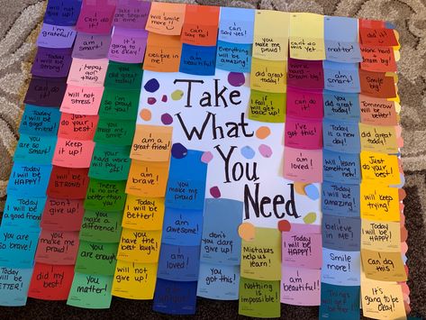 School Social Worker Bulletin Board Ideas, Bulletin Board Take What You Need, Daily Board Ideas, Paint Chip Bulletin Board, Pass On The Positivity Bulletin Board, Optimism Bulletin Board, Middle School Board Ideas, Social Officer Tryout Board, Positivity Bulletin Board Ideas