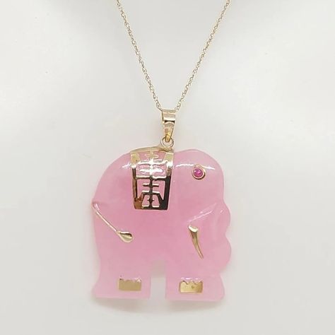 PINK Jade Elephant Ruby Eye 14K Yellow Gold Pendant. 18" Rope Chain 14K Yellow Gold Pink Jade Elephant Necklace. Lucky Pink Jade Elephant LOVER. Available on Etsy.com Store name Amazingbyalexander. https://amazingbyalexander.etsy.com/listing/1790088458 Product Info: -Elephant Measures: 25mm x 23mm -Stone: Pink Jade / Ruby -Metal: 4k Yellow Gold. -Chain length: 18 Inches Rope Chain. -Nice Gift Box Included. Jade Elephant, Pink Jade, Elephant Necklace, Elephant Lover, Yellow Gold Pendants, Rope Chain, Chain Lengths, Chain Length, Gold Pendant