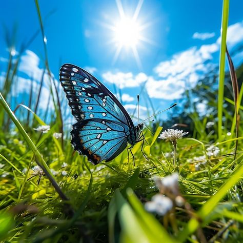 Papillon Dans Le Ciel Bleu Et La Lumière... | Premium Photo #Freepik #photo #papillons #fond-papillon #papillon-eurasien #illustration-papillon Sky Blue Butterfly, Papillon Photo, Turquoise Aesthetic Butterfly, Photo Papillon, Real Blue Butterfly, Papillon Mix, Blue Frames, Mother Nature, Art Inspo