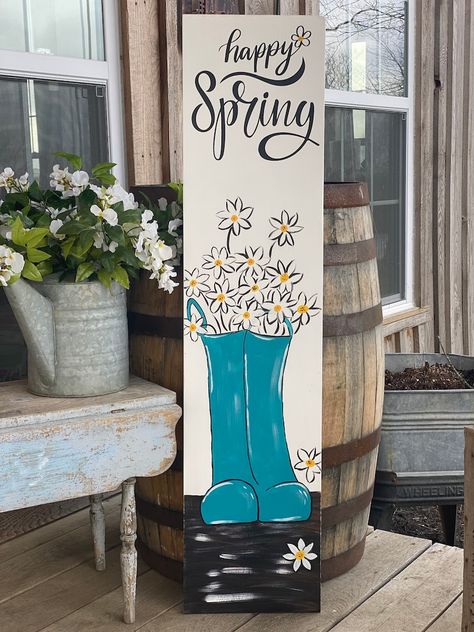 BEAUTIFUL Spring Porch Sign Spring Porch Decor Happy Spring Porch Sign Spring Flower Sign Mothers Day Gift - Etsy Summer Wood Sign, Rainbow Board, Flower Sign, Easter Paintings, Spring Porch Decor, Craft Booth Displays, Wood Pallet Art, Front Porch Signs, Barn Wood Signs