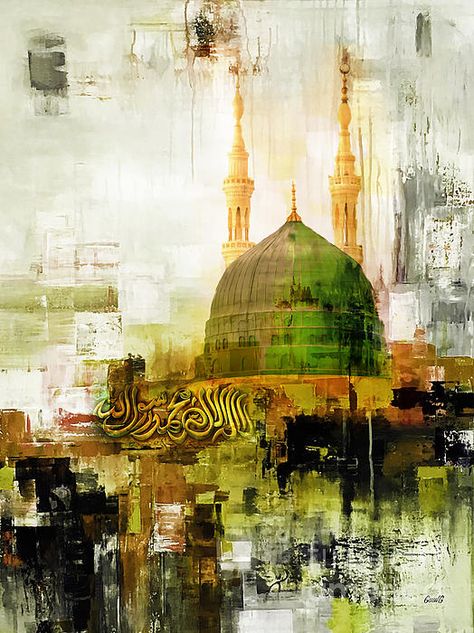 Masjid Art Painting, Madina Painting Islamic Art, Masjid E Nabwi Painting, Abstract Mosque Paintings, Mosque Oil Painting, الفن الرقمي, Mosque Art, Architecture Background, Islamic Caligraphy Art