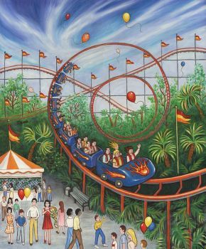 Carnival Painting, Roller Coaster Drawing, Memory Drawing, Picture Composition, Coaster Art, Colour Painting, Parc D'attraction, Korean Art, Art Drawings For Kids