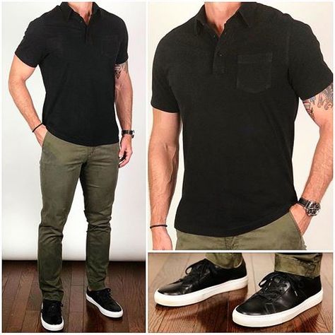 Hanging with the Guys 🍻🍕🎱🎯 Just because you’re hanging with your friends doesn’t mean you can’t look stylish too❗️ This is a simple outfit to put together, it’s super comfortable, and you’ll look great for a night out. Do you like this look❓ Polo: @jachsny Chinos: @jachsny Sneakers: @greatsbrand Royale Nero Mens Business Casual Outfits, Formal Men Outfit, Mens Casual Outfits Summer, Men Fashion Casual Shirts, Stylish Men Casual, Mens Casual Dress Outfits, Elegante Casual, Simple Outfit, Mens Fashion Casual Outfits