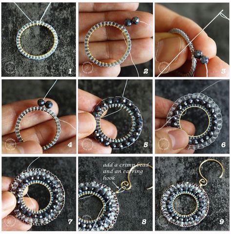 this tutorial shows you step-by-step how to make beaded earrings using circular brick stitch. #seedbeadtutorials #beading #jewelrymaking #diyjewelry How To Brick Stitch Earrings, How To Bead Earrings Step By Step, Brick Stitch Earrings Pattern Ideas, How To Brick Stitch Beads Tutorial, Beaded Earrings Tutorials Step By Step, Circular Brick Stitch Earrings, Circular Brick Stitch, Seed Bead Tutorials, Stitch Earrings