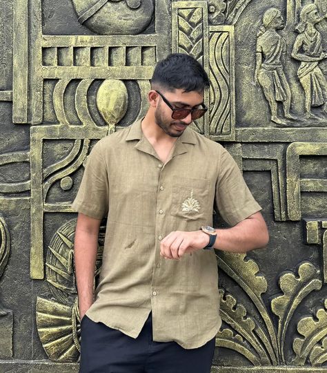 Handcrafted lenin shirt with mukaish embroidery on the pocket exuding comfort and timeless fashion for men ! @vanam_india #menstyle #fashionindia #vanamindia Mukaish Embroidery, Fashion For Men, Timeless Fashion, India, For Men, Mens Outfits, Embroidery, Quick Saves