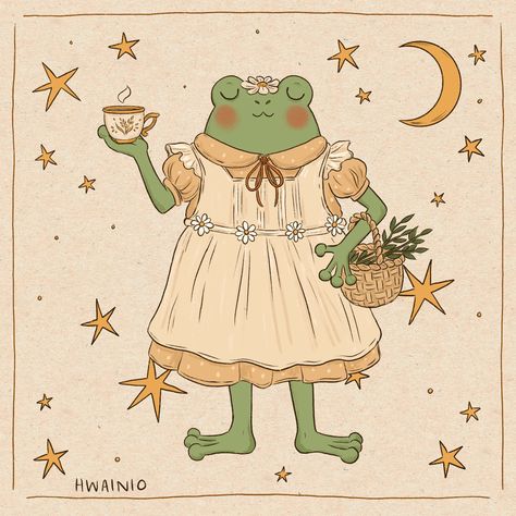 Frog Illustration, Witchy Wallpaper, Pottery Painting Designs, Frog Art, Art Hobbies, Little Doodles, Fairytale Art, Frog And Toad, Cute Illustration