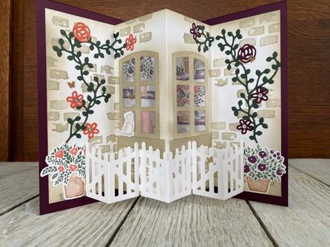 Stampin Up Window Flower Box Dies, Welcoming Windows Stampin Up Cards, Welcome Window Stampin Up Cards, Stampin Up Welcoming Window, Stampin Up Welcoming Window Cards, Gardening Cards, Cards On The Table, Fancy Fold Card Tutorials, Gatefold Cards