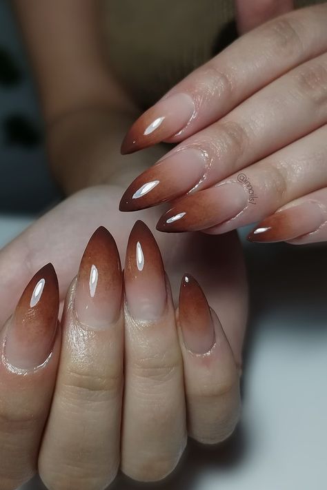 Autumn nails, stiletto, brown nails, autumn 2023, long nails Copper Ombre Nails, November Ombre Nails, Dark Brown Ombre Nails, Stiletto Brown Nails, Brown Ombre Nails Acrylic, 2023 Long Nails, Alaska Nails, Autumn Ombre Nails, Brown Ombre Nails