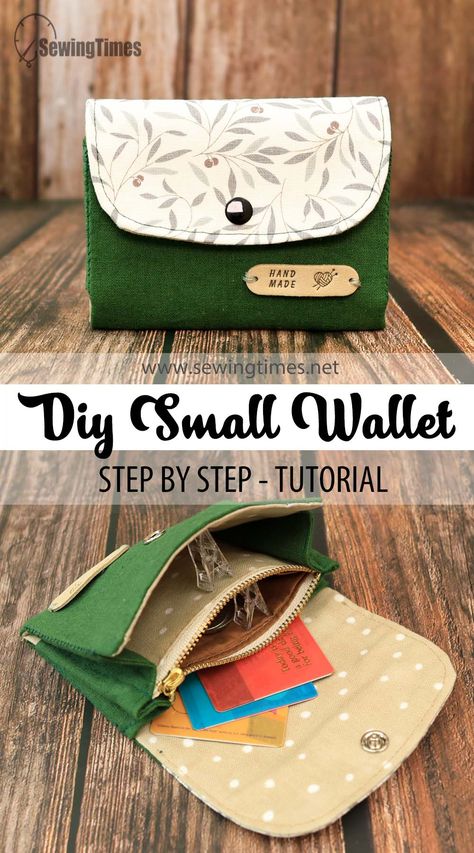 Fabric Bifold Wallet Pattern Free, Small Wallet Sewing Pattern, Wallet Tutorial Free Pattern, Sew Small Purse, Sewing A Wallet, Free Wallet Pattern, Small Wallet Diy, Zipper Wallet Tutorial, Diy Wallet Pattern Free