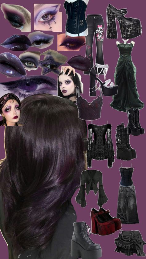 Purple Goth Aesthetic, Modern Witch Outfit, Straight Eyebrows, Goth Prom, Purple Goth, Winter Color Palette, Witch Outfit, Goth Aesthetic, Hair Inspo Color