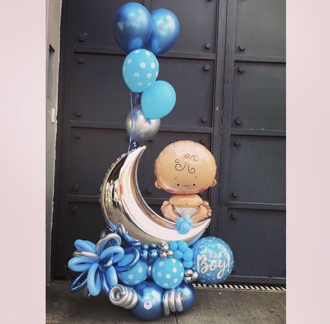 Its A Boy Balloons Hospital, Welcome Baby Boy Balloons, Baby Balloon Bouquet, Baby Boy Balloons, Baby Shower Balloon Decorations, Balloon Bouquet Diy, Baby Boy Decorations, Baby Shower Baskets, Its A Boy Balloons