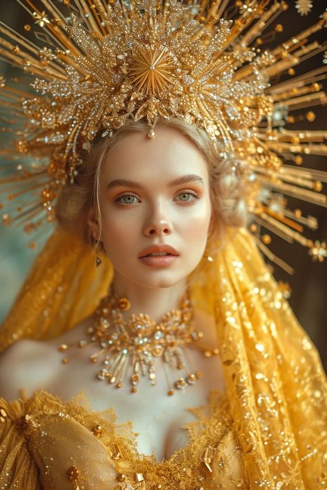 ♔ Portraits Créés par IA Princess Dress Fantasy, Chacter Inspiration, Sun Queen, Art Person, Magic Shoes, Tiara Headpieces, Ethereal Makeup, Headpiece Jewelry, Fantasy Photography