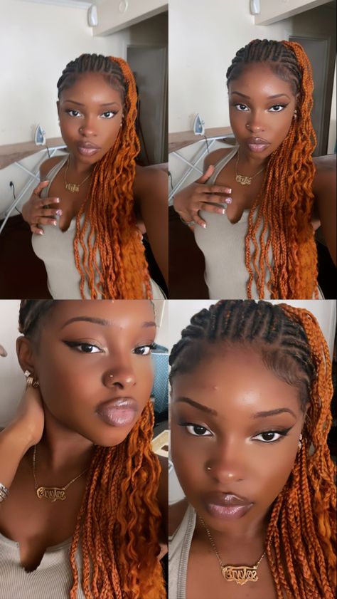 Fulani braids color is 350 mixed with orange Orange And 350 Braids, Fulani Braids Color, Fresh Braids, Hair Type Chart, Colored Hairstyles, Type Chart, Braids Color, Style Braids, Fulani Braids