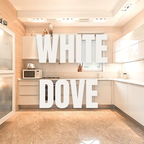 +23 Options White Dove Kitchen Cabinet Color Pairing Guide | HOME CABINET EXPERT White Dove Kitchen, White Dove Cabinets, Ceramic Wood Floors, Kitchen Cabinet Color, Kitchen Refacing, White Pantry, Origami White, Off White Kitchens, Painted Kitchen Cabinets Colors