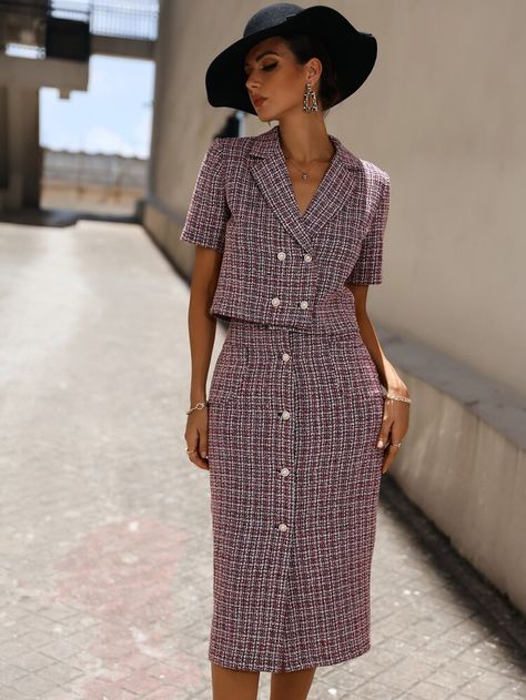 Tweed Dress Outfit, Blazer And Skirt Outfits, Tweed Suit Women, Blazer With Skirt, Long Skirt Suits, Best Casual Dresses, Tweed Set, Blazer And Skirt Set, Business Skirt