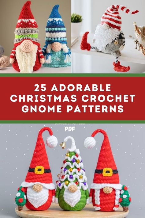 Oh my goodness how CUTE are these Christmas gnomes?? You can see them all, with links to free and paid crochet patterns over on the blog 🎄 Xmas Crochet Patterns Free, Free Crochet Gnome Pattern, Crochet Nomes, Crochet Gnome Ornament, Snowman Gnomes, Crochet Gnomes Pattern Free, Unique Crochet Patterns, Christmas Knitting Projects, Crochet Gnomes