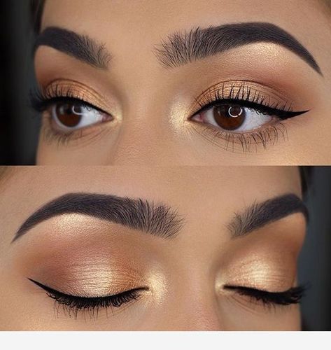 Eye Makeup For Brown Eyes, Natural Eye Makeup Tutorial, Make Up Gold, Gold Eyeliner, Natural Makeup For Brown Eyes, Gold Eye Makeup, Eye Makeup Steps, Natural Makeup Tutorial, Simple Eye Makeup