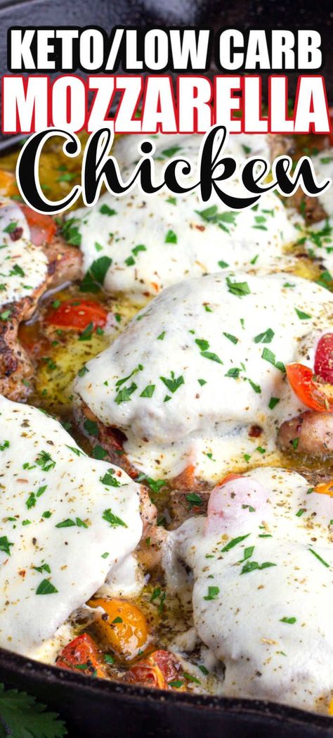 Baked Mozzarella Chicken, Fresh Mozzarella Recipe, Baked Mozzarella, Keto Chicken Thighs, Easy Chicken Recipe, Chicken Skillet Recipes, Mozzarella Recipes, Chicken Skillet, Mozzarella Chicken