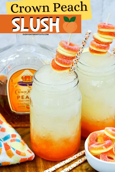 Peach Punch Alcoholic, Bar Drink Specials Ideas, Slushes With Alcohol, Summertime Drinks Alcohol, Slushie Alcohol Drinks, Girly Drinks Alcohol Easy, Yellow Alcoholic Drinks, Refreshing Alcoholic Drinks, Crown Royal Peach Drinks