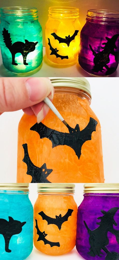 The most fabulous mason jar Halloween craft for kids. Make these eerie glowing jars for your Halloween party. A great Halloween decoration. Halloween Craft Party For Kids, Kid Craft Halloween, Halloween Craft Projects For Kids, Halloween Activities Crafts, Kids Halloween Party Craft Ideas, D.i.y Halloween Decorations, Easy Beginner Crafts, Halloween Party Crafts For Teens, Spooky Craft Ideas