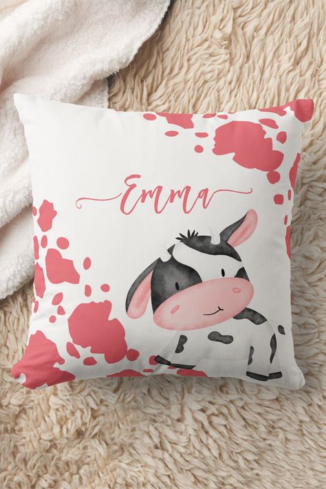 Cow print nursery pink pattern personalized name throw pillow Cow Print Room Ideas, Cow Print Bedroom Ideas, Cow Print Room, Cow Print Bedroom, Boho Western Nursery, Cow Print Nursery, Western Nursery, Cow Nursery, Nursery Pink