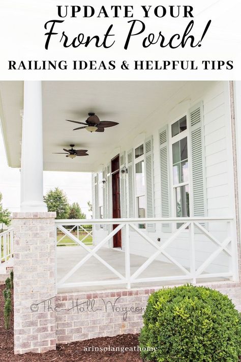 Here are front porch railing ideas for any home and any style! Plus tips and tricks to make your front porch work for your home. Front Porch Railing Ideas, Brick Farmhouse, Front Porch Railings, Front Porch Makeover, House Front Porch, Building A Porch, Balcony Railing Design, Porch Makeover, Cottage Exterior