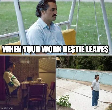 Work bestie meme from theJub Work Besties Quotes, Meme Show, Work Bestie, Dungeons And Dragons Memes, Dragon Memes, Besties Quotes, Pablo Escobar, Top Memes, Going Out Of Business