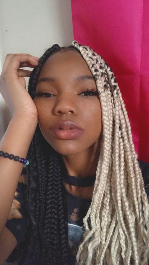 Half Black Half White Braids, Split Dye, Cute Box Braids, Beautiful Black Hair, Big Box Braids Hairstyles, Black Women Hair, Box Braids Hairstyles For Black Women, Cute Box Braids Hairstyles, Girls Hairstyles Braids