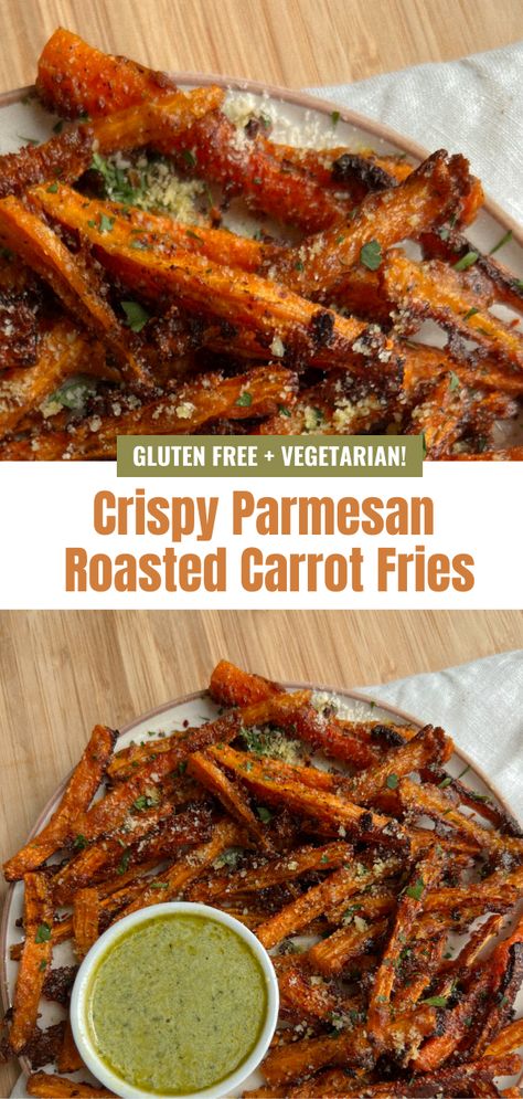 The best ever crispy crunchy parmesan carrot fries! These carrot fries are the best side dish EVER for a fun and delicious addition to dinner. Crunchy Parmesan Carrots, Crispy Roasted Parmesan Carrots, Crispy Parm Carrots, Parmesan Roasted Carrot Fries, Parm Carrot Fries, Garlic Parmesan Carrot Fries, Parmesan Baked Carrots, Carrot Fry, Garlic Parm Carrots