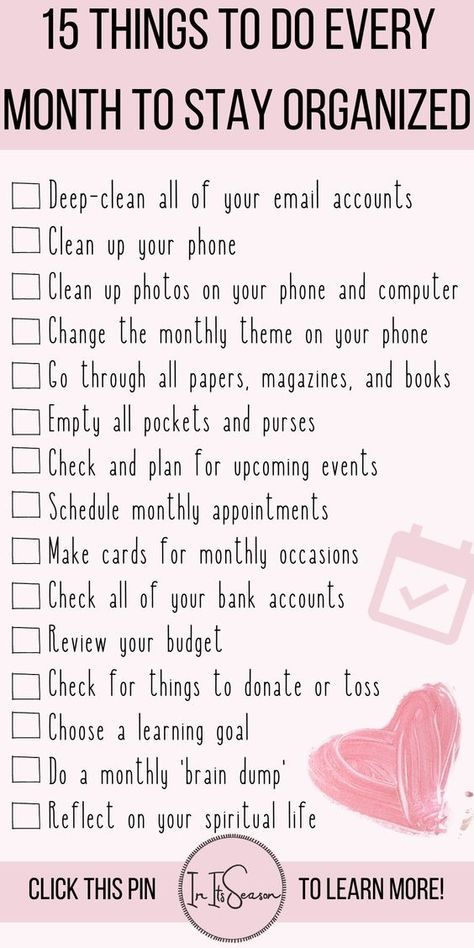 Lists To Stay Organized, Self Organization Ideas, Once A Month Self Care, Sort My Life Out, How To Organize Your Life Planners, How To Organize Yourself, How To Be Organised, Things To Do Once A Month, Monthly Planning Routine